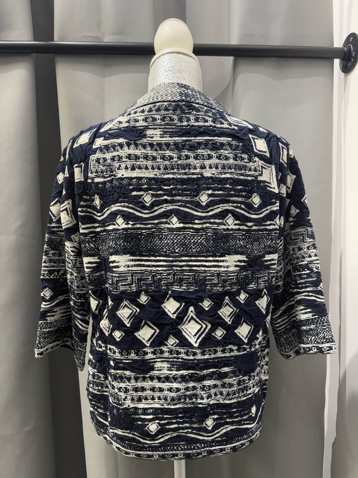 Chanel 16C 1/2 Slv Mockneck white print Top Size 36