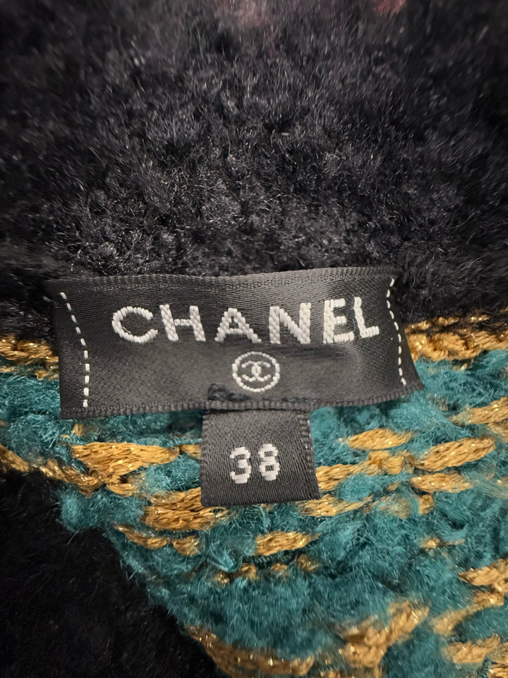 Chanel 19A L/S Crew neck Gold and Teal Bib Sweater Size 38