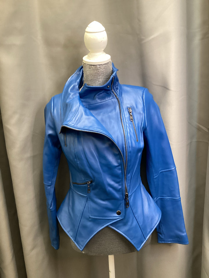 GILI Moto Blue Leather Jacket Size 4