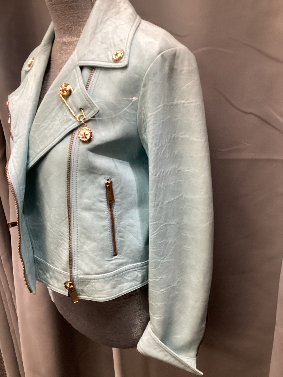 Versace Mint Leather Moto Jacket Size 40