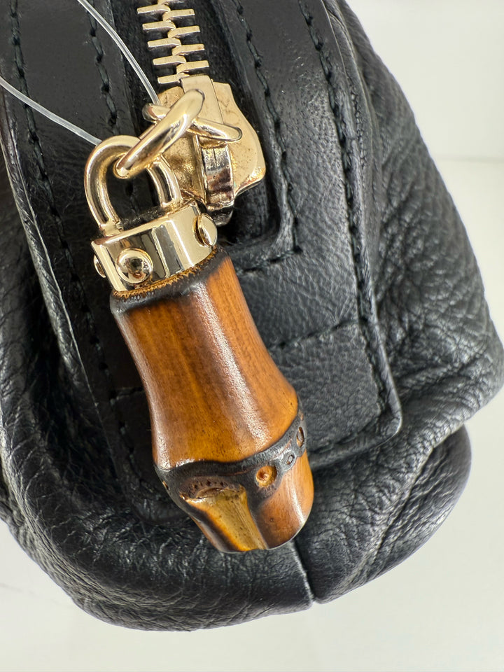 Gucci Bamboo Pull Small Pebbled Leather Pouch Bag