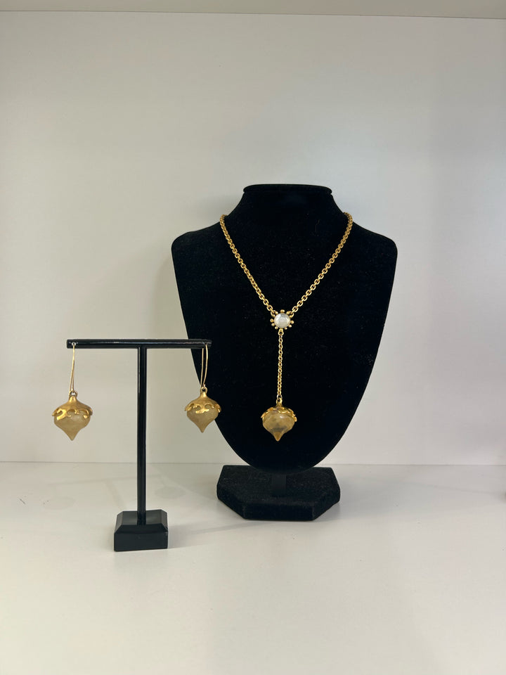 Vintage Karl Lagerfeld Yellow Glass Kiss Drop Necklace