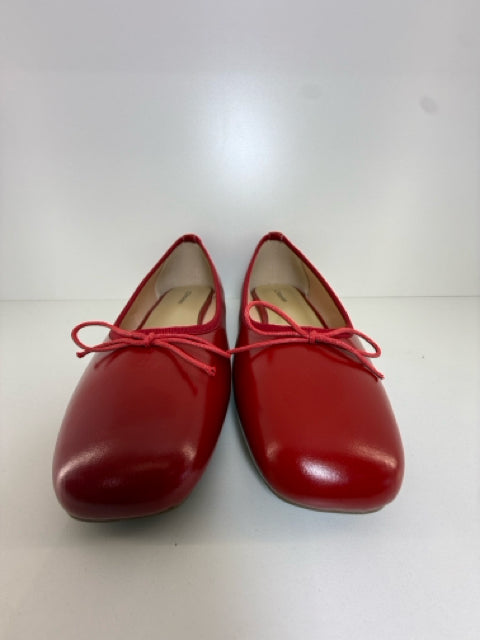 Pre Owned C. PARAVANO Sz 7.5 Red Leather Ballet Flats Shoes