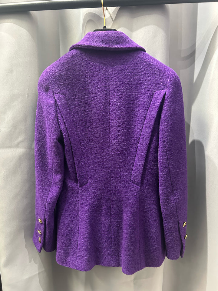 Chanel 2 PIECE SUIT WITH GOLD/PURPLE braque BUTTONs Sz 36
