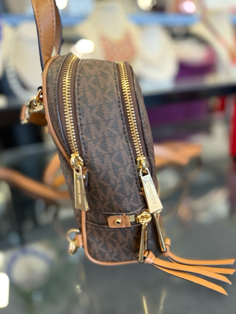 Michael Kors Rhea Brown Monogram Mini  Backpack