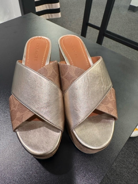 Coach Sz 9 Metallic Wedge Sandles Shoe