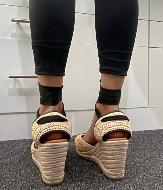 Pre Owned Tory Burch Sz 9 Crochet Toe Cap Wedge Espadrilles Shoes