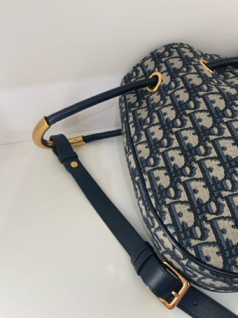 Pre Owned Christian Dior Blue Canvas Oblique Medium Nolita Bag Boutique Designer Bag