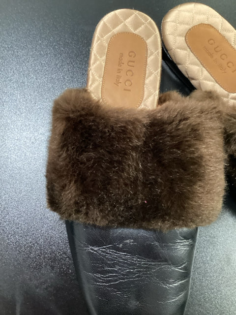 Gucci Sz 9.5 Princeton w/ Fur Trim Slippers Shoes