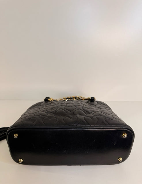 Cosci Black Leather Bag Purse W/ 2 Gold Chain Metal Handle