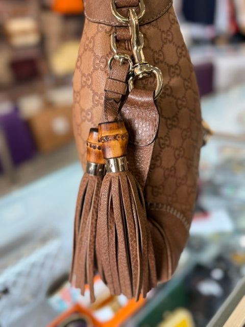 Gucci GG Tan Leather Jackie Hobo Designer Shoulder Bag