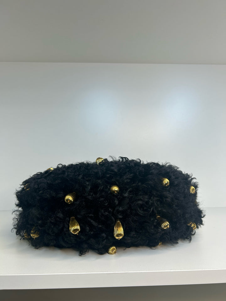 Chloe Chain Black Horse Shoulder Bag in Curly Shearling