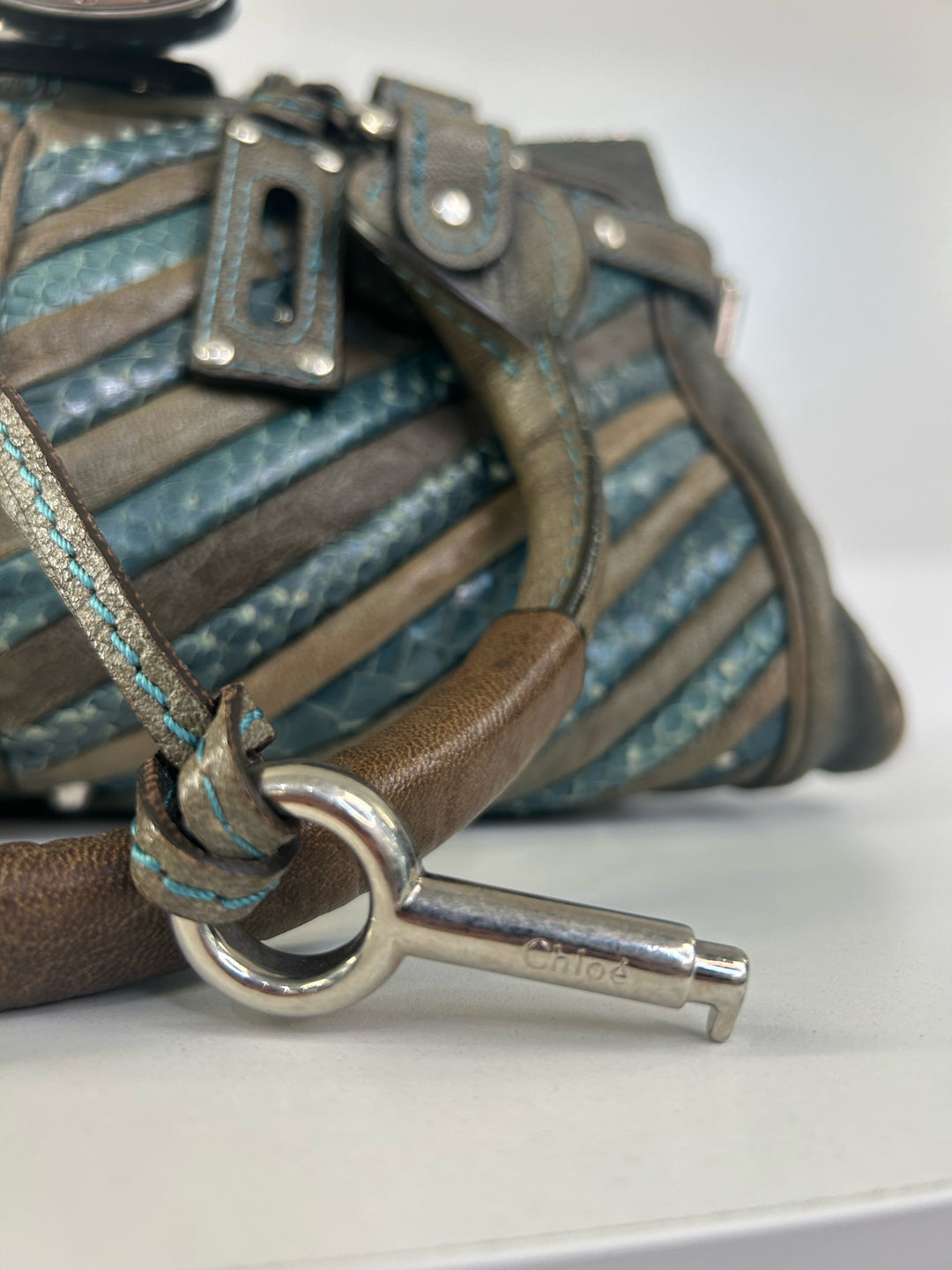 Chloe Snakeskin/Calfskin Chevron Paddington Designer Bag