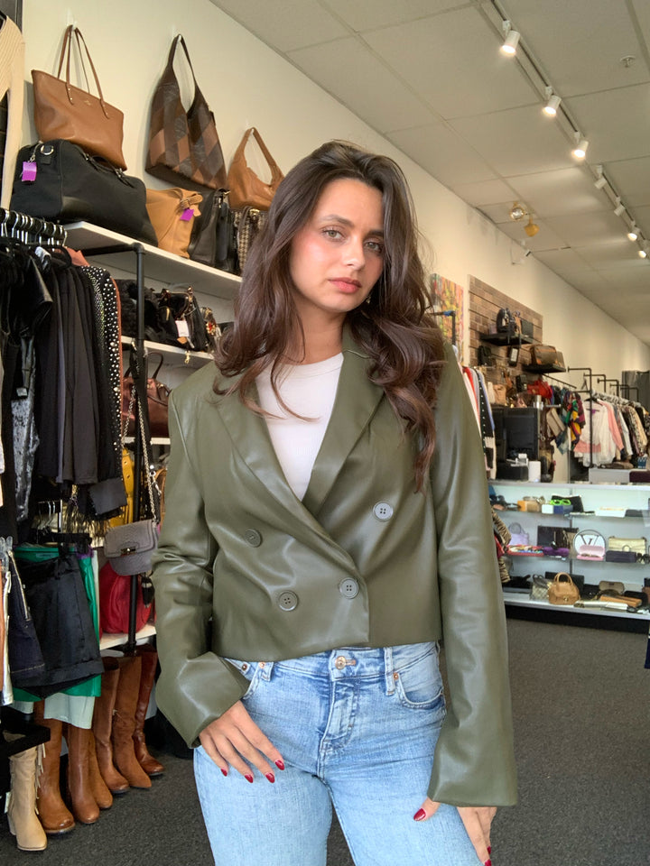 Philosophy Crop Olive Double Breast Jacket Size 8