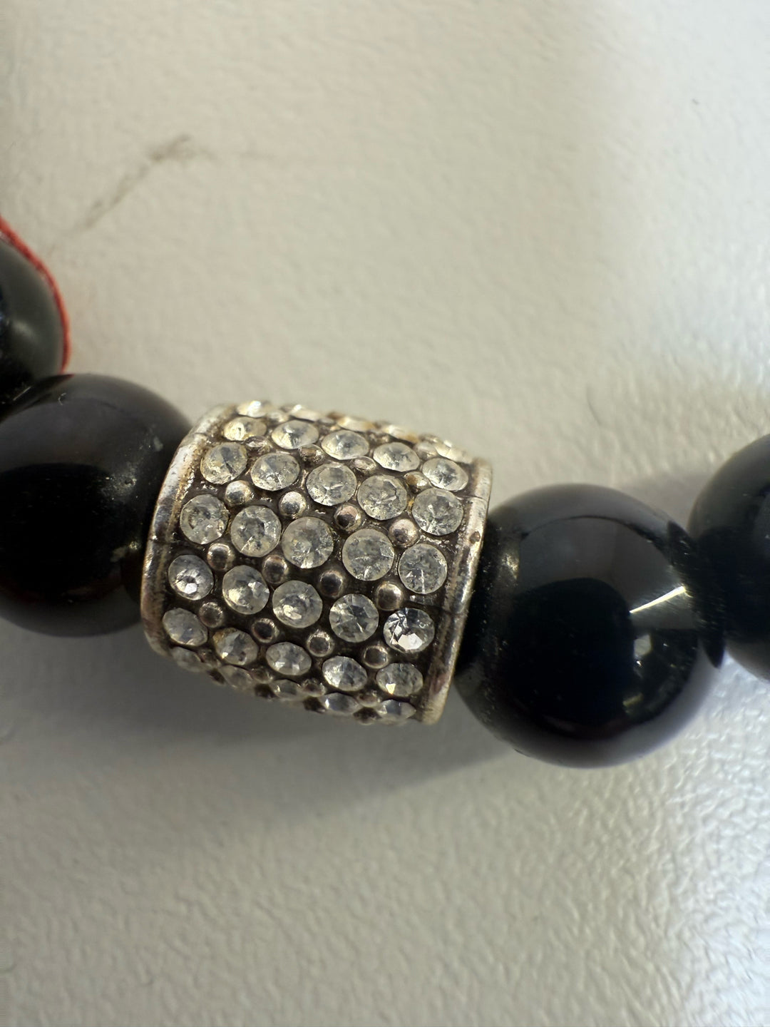Brighton Black Shiny Beads/czs Silver Tone Necklace