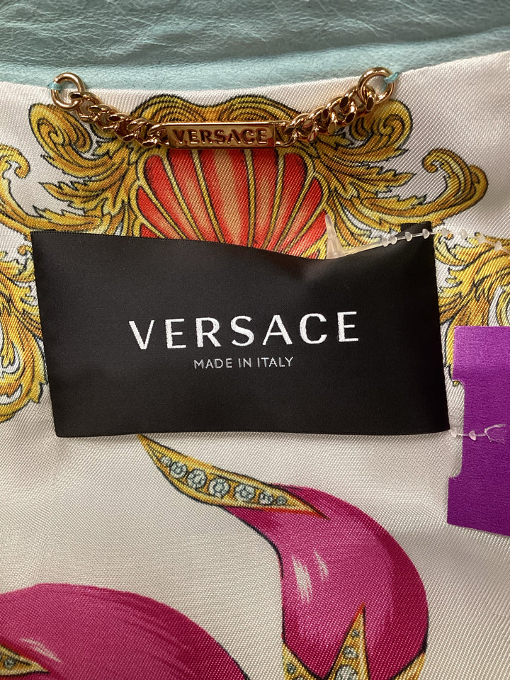 Versace Mint Leather Moto Jacket Size 40