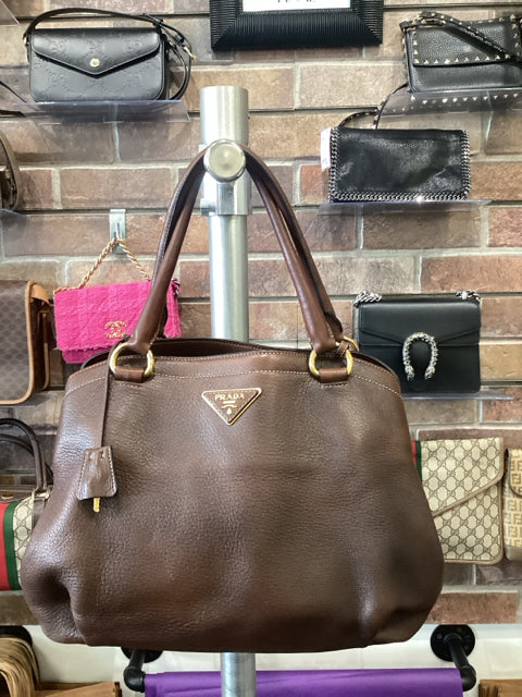 Prada Brown Leather Designer Satchel Bag