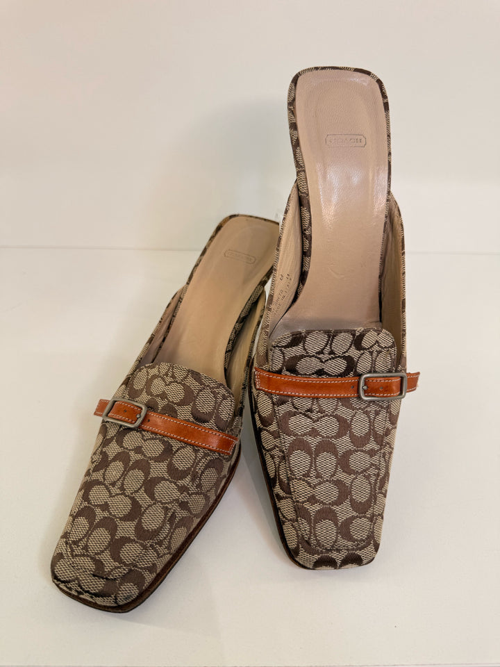 Coach Sz 6 C's Canvas Kitten Heel Mules