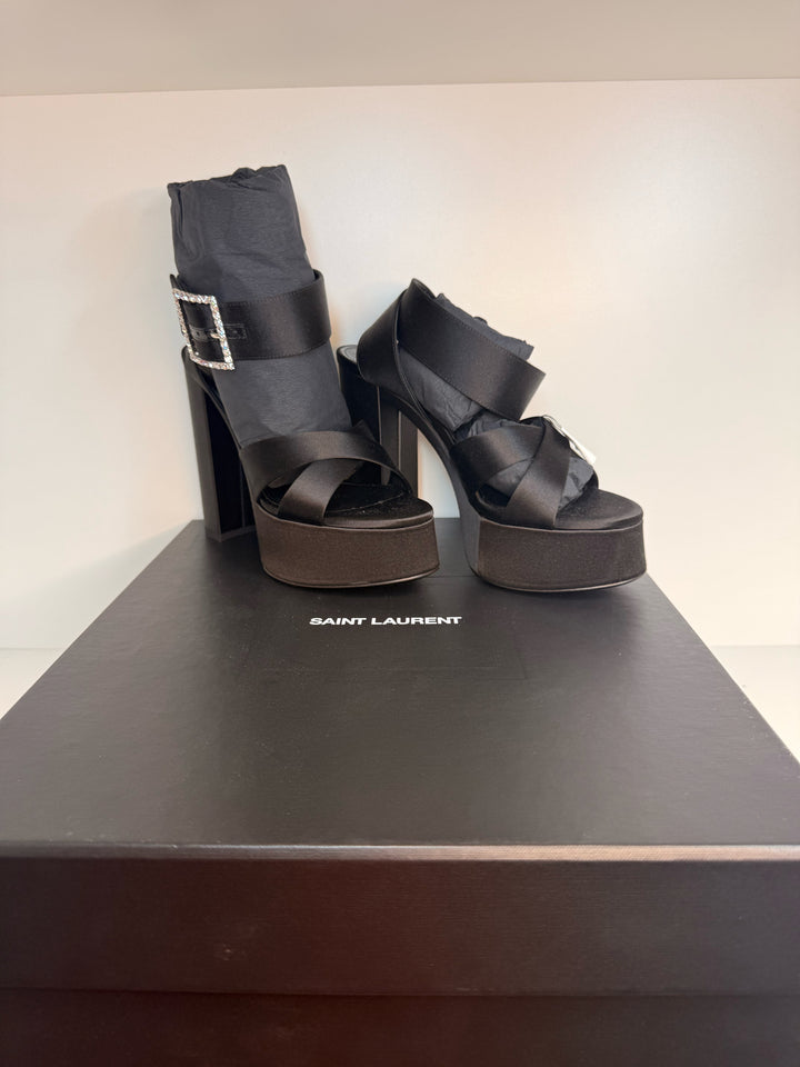 NIB Yves Saint Laurent Bianca Satin Platform Chunk Heel Shoe Sz 36