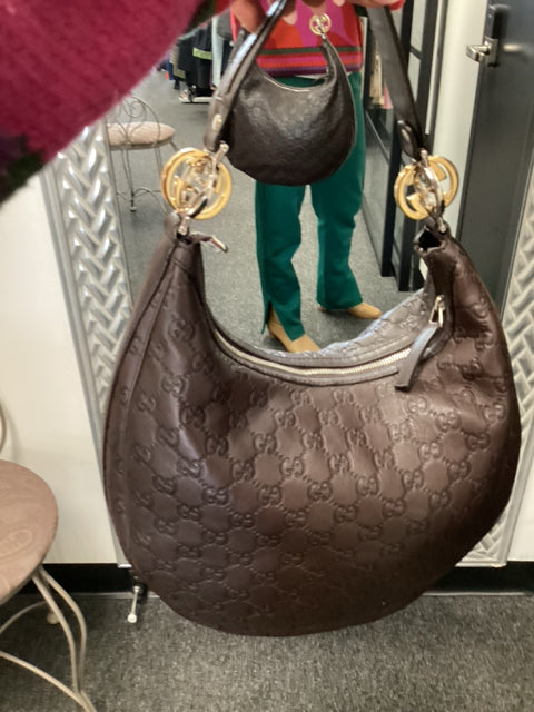 Gucci Brown Leather Twins Guccissima Designer Shoulder Bag