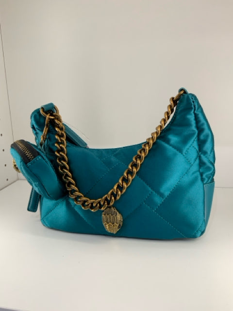 Pre Owned Kurt Geiger Small Nylon Xbdy Deep Teal w/Coin Purse/chain Cross Body.
