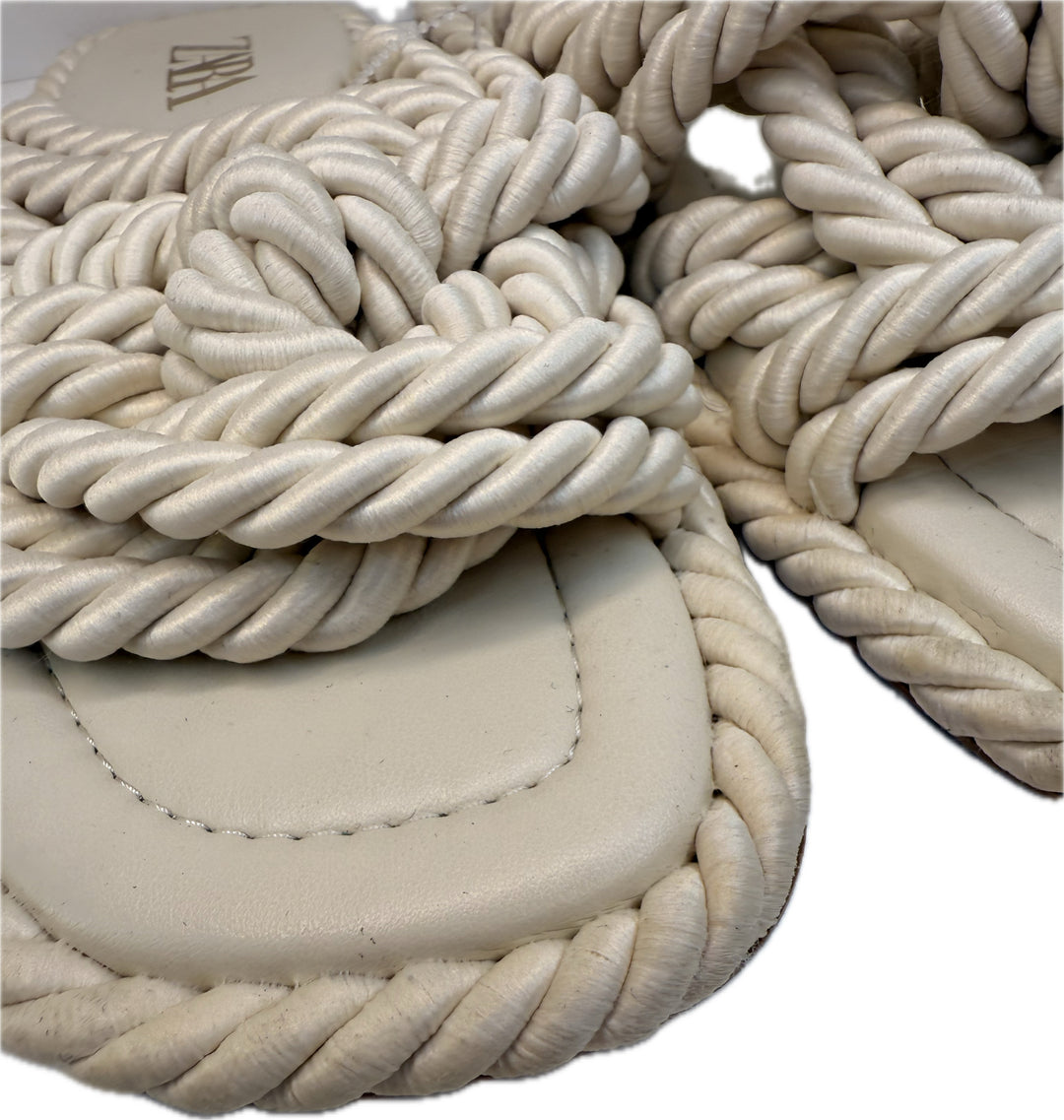 Zara Cream Rope Slides Shoes Sz 9