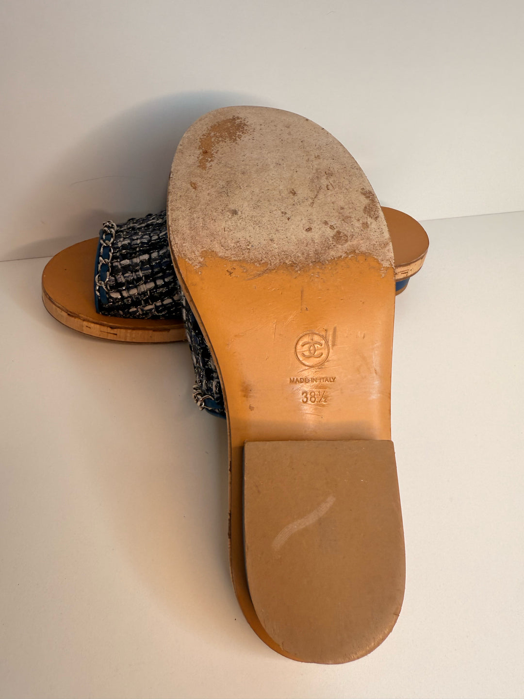 Chanel Blue Tweed Mule Sz 38.5