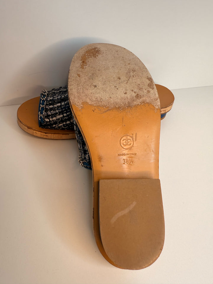 Chanel Blue Tweed Mule Sz 38.5