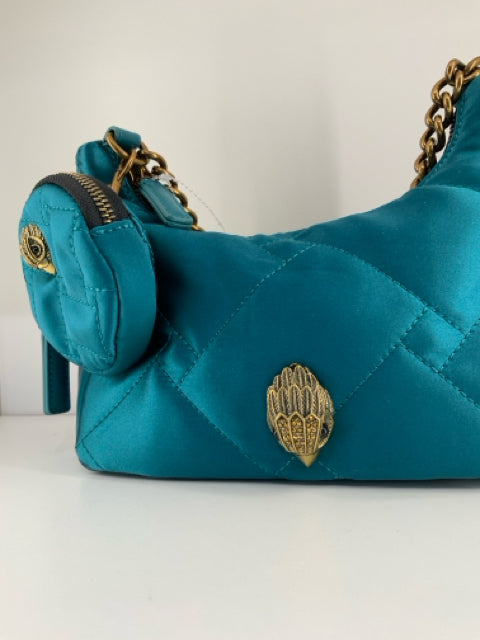 Pre Owned Kurt Geiger Small Nylon Xbdy Deep Teal w/Coin Purse/chain Cross Body.