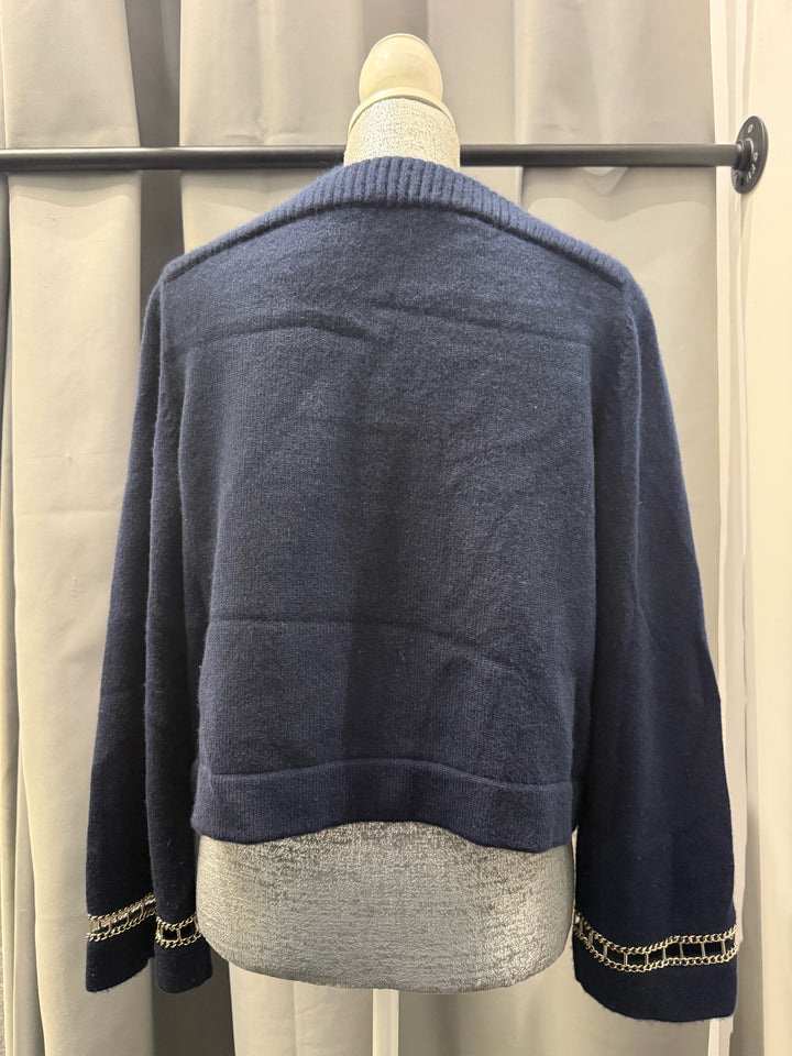 Chanel Cashmere Boat Neck w Gold Chain Detail Sweater Size 38