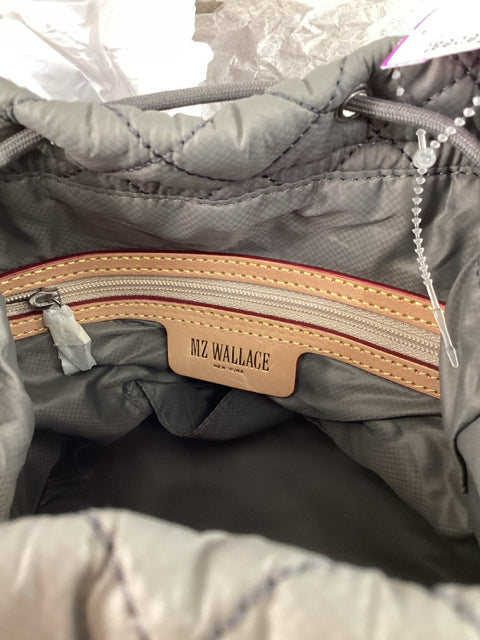 NWT Mz Wallace Medium Nylon Greyw/ Pink Accents Cross Body Bucket Bag.
