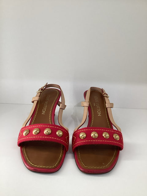 36.5 Louis Vuitton Red Wedge Heels Shoes Sandals