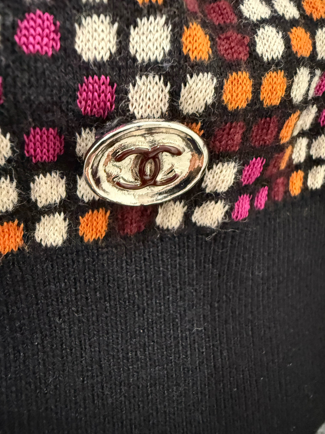 Chanel 23A Pullover Dot Print CC Logo Crew Neck Sweater