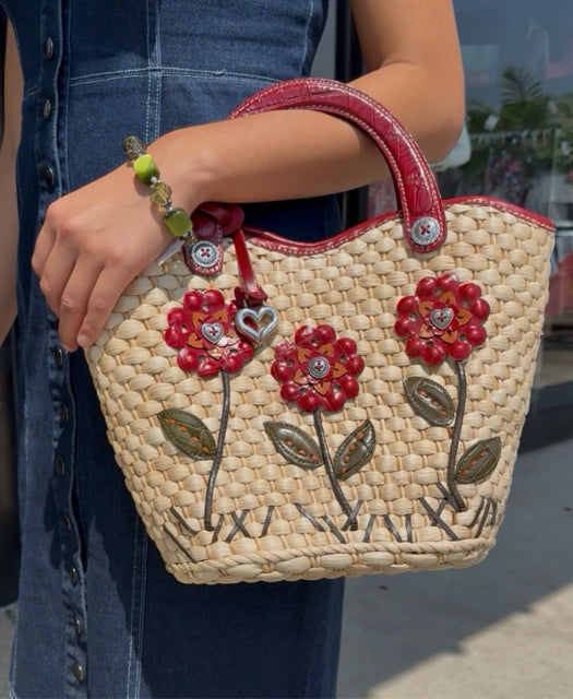 Pre Owned Brighton Small Wheat w/ Red and Green Straw Bag Tote