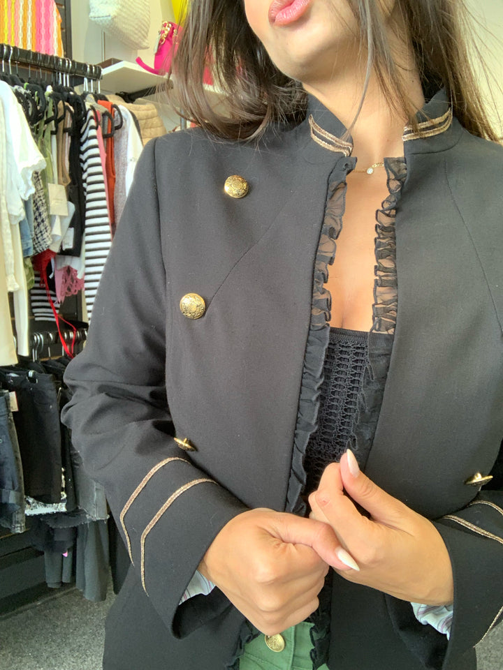 Allen Schwartz Military Style Frill Front Blazer