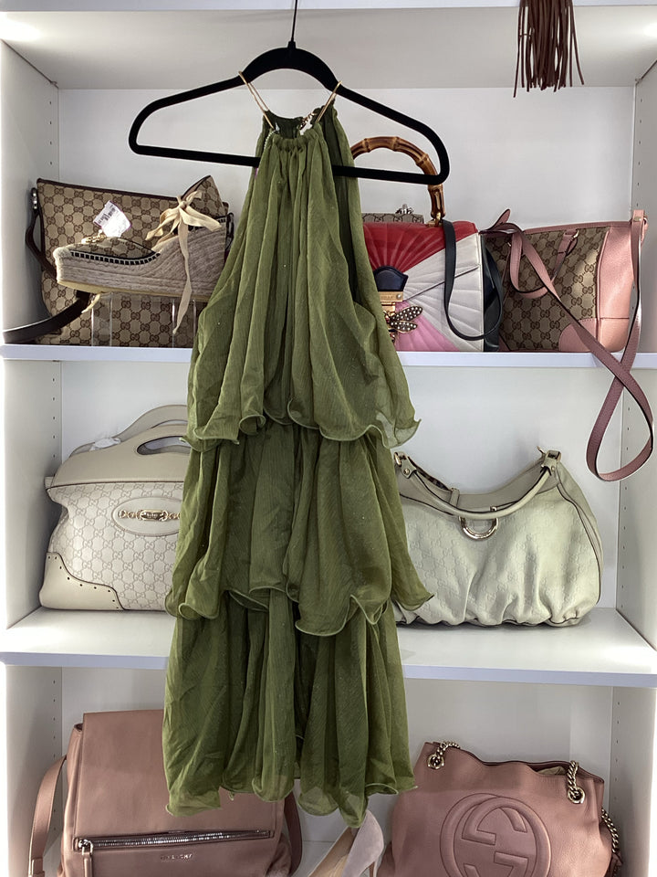 Green 3 Tier Halter Dress Sz S