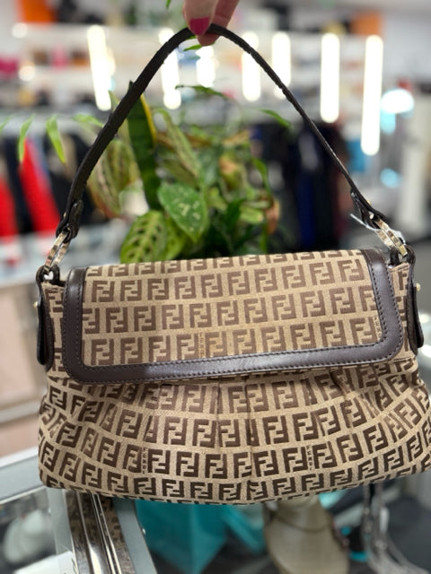 Fendi Canvas Brown FF Monogram Shoulder Bag Designer