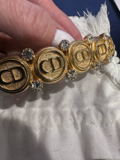 Vintage Dior Gold Tone 5 Station CD 8 Crystal Hair Clip Jewelry