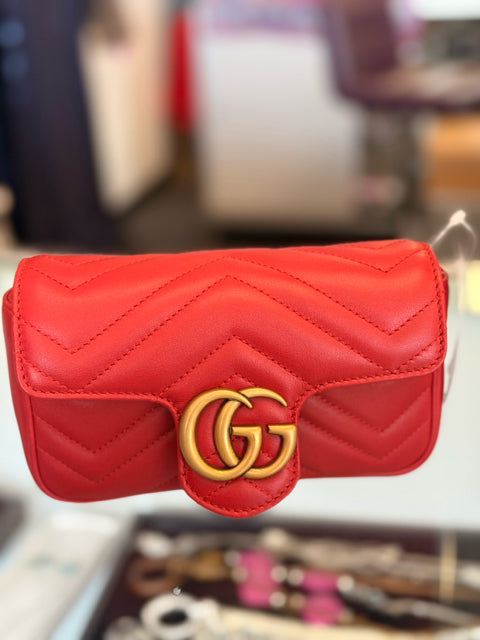 Gucci Red Calfskin Super Mini Marmont Flap w detachable Keychain Designer Bag
