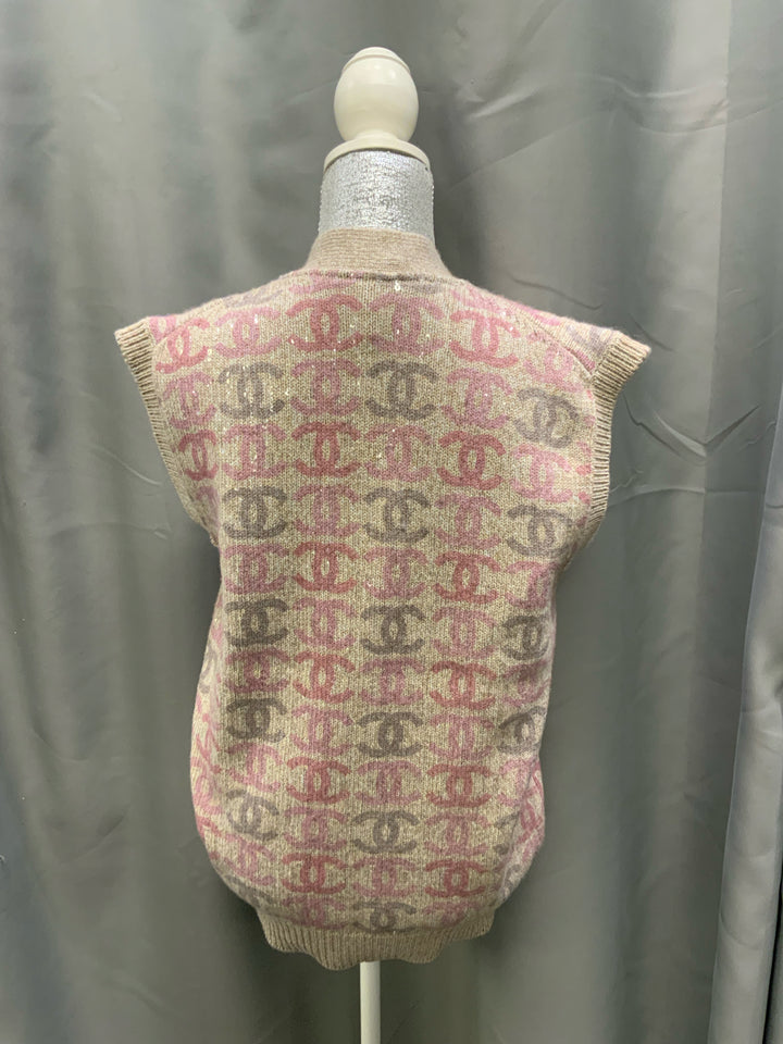 Chanel Cardigan 22K CC Sequin Vest w/ CC Buttons Size 34