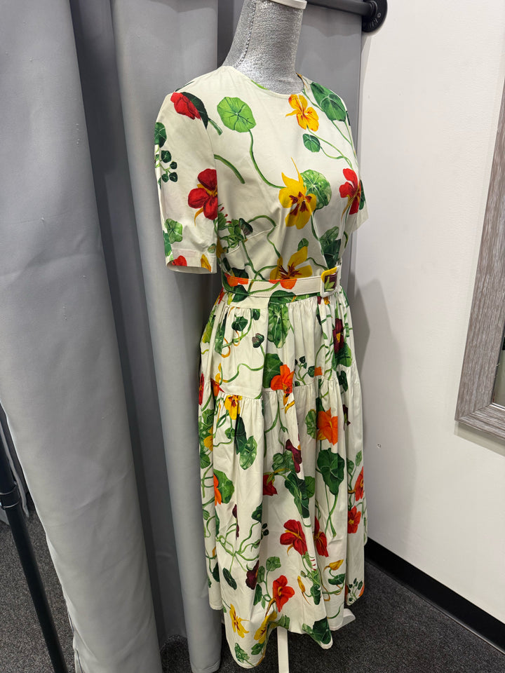 Oscar De La Renta Multi Floral Print w Belt Dress Size 6