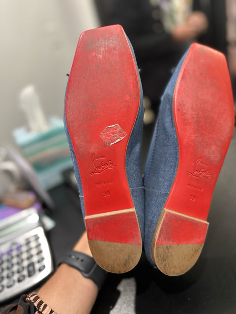 Christian Louboutin Sz 39 Denim Flats Shoes