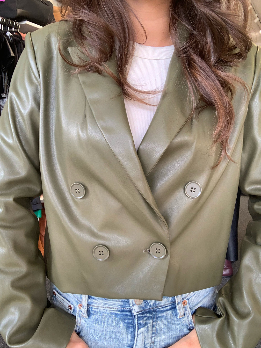 Philosophy Crop Olive Double Breast Jacket Size 8