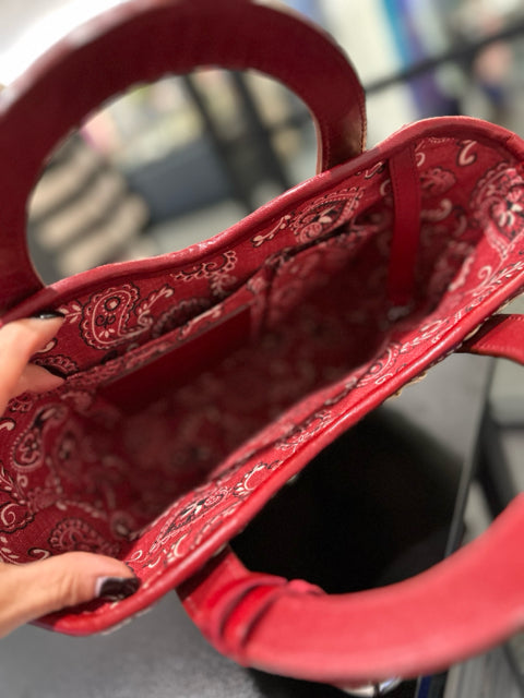 Pre Owned Brighton Small Wheat w/ Red and Green Straw Bag Tote
