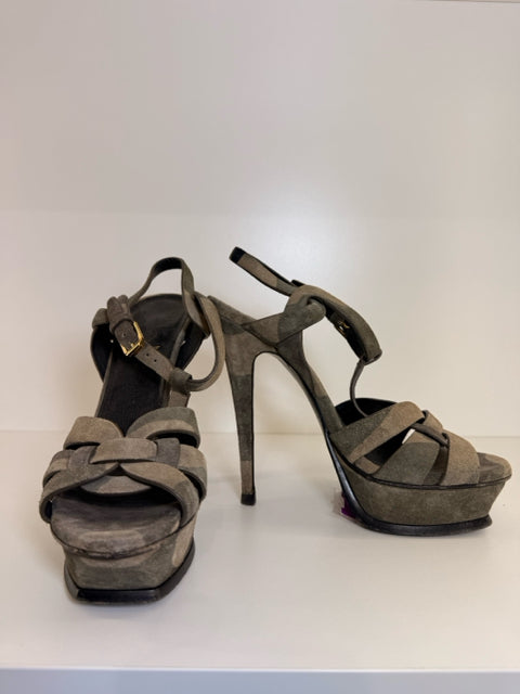 Pre Owned Yves Saint Laurent Sz 6 Camo TRIBUTE Suede 5" Sandals Shoes