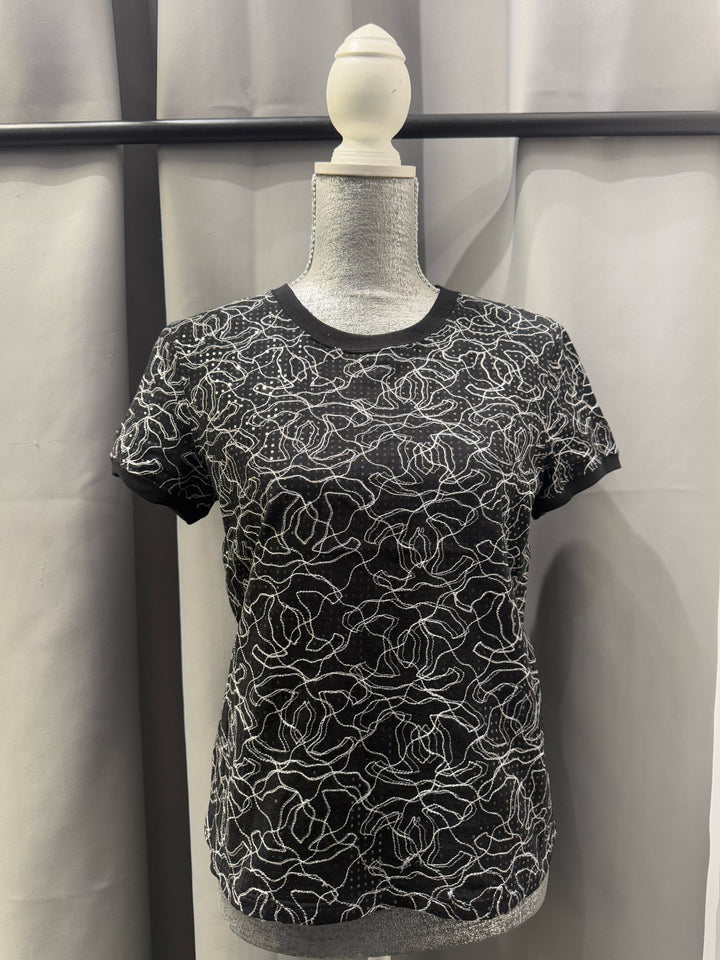 Chanel Knit Crew Neck Swirl Print Sequin Tshirt Size S
