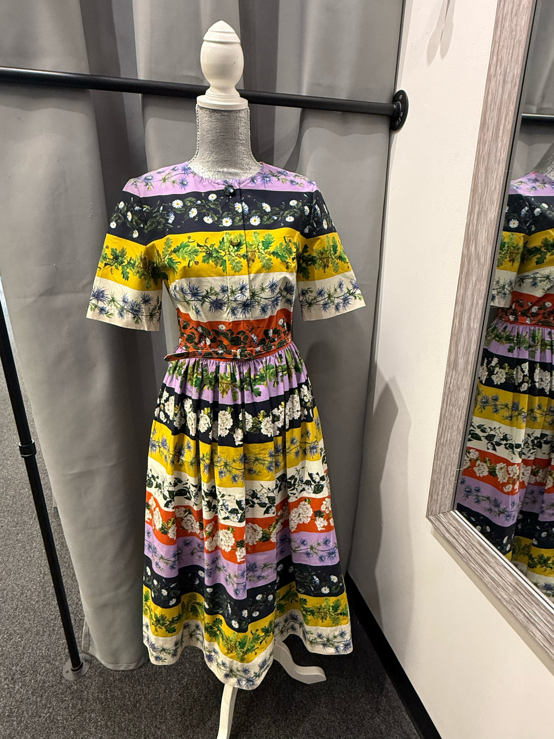 Oscar De La Renta Stripe Floral Print Dress Size 4