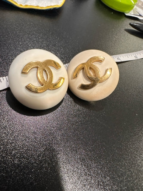 Chanel CC White Clip Earrings AS-IS