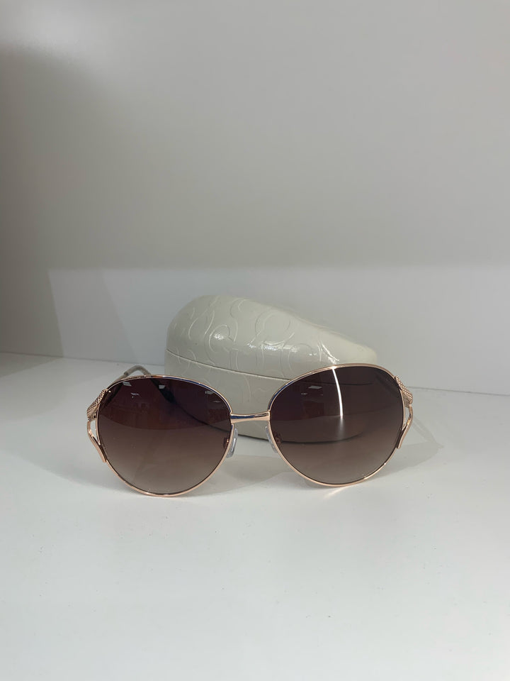 Sunglasses Round Rose w/ Gold Frame & case