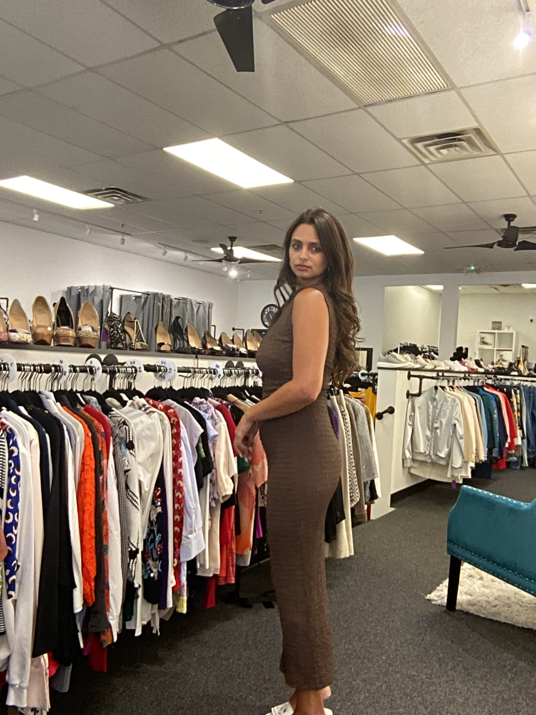 NWT Zara Chocolate Crinkle Maxi Dress